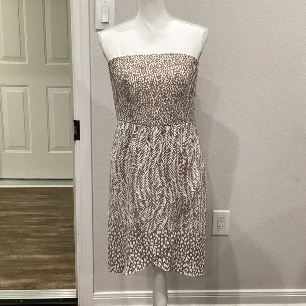 Preowned The Limited Strapless Dress Brown & White Patterned Size 6 (Item#D015)